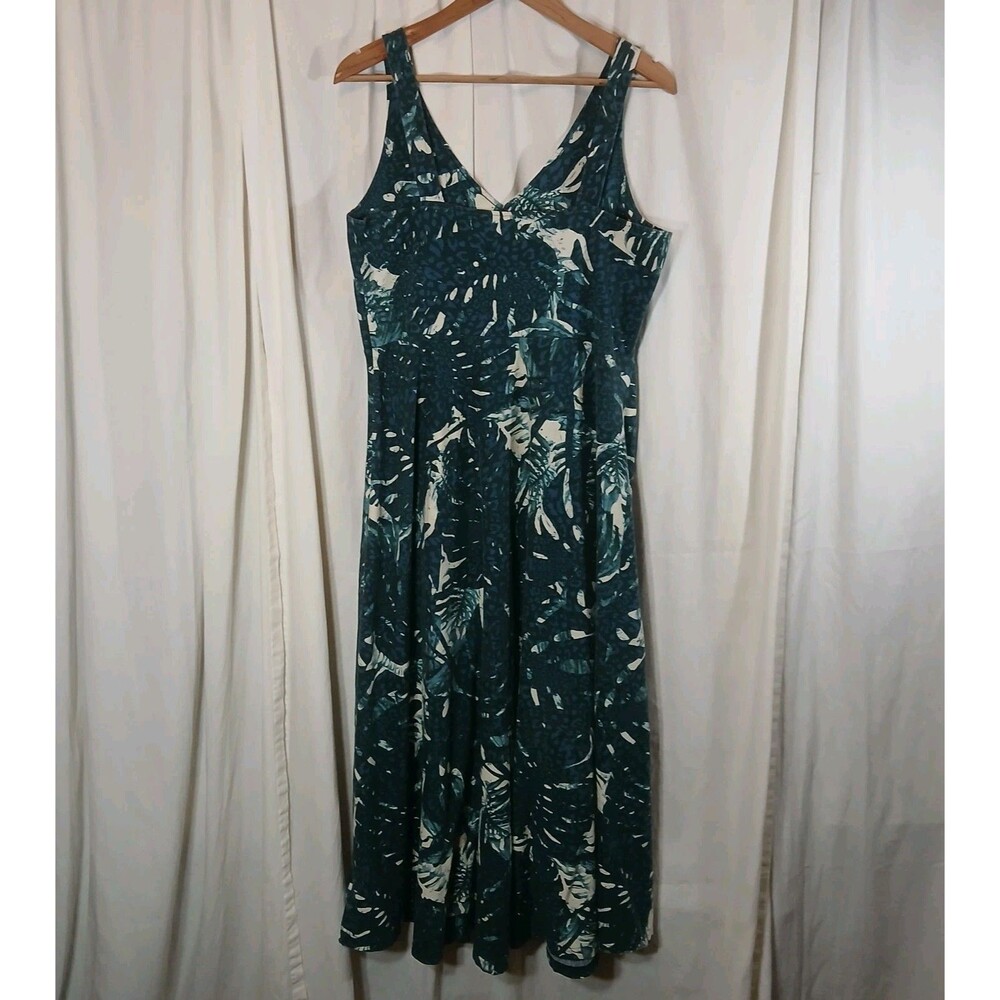Chaps Ralph Lauren Blue Tropical Boho Maxi Dress LG V-Neck Cotton Knit - Picture 8 of 9